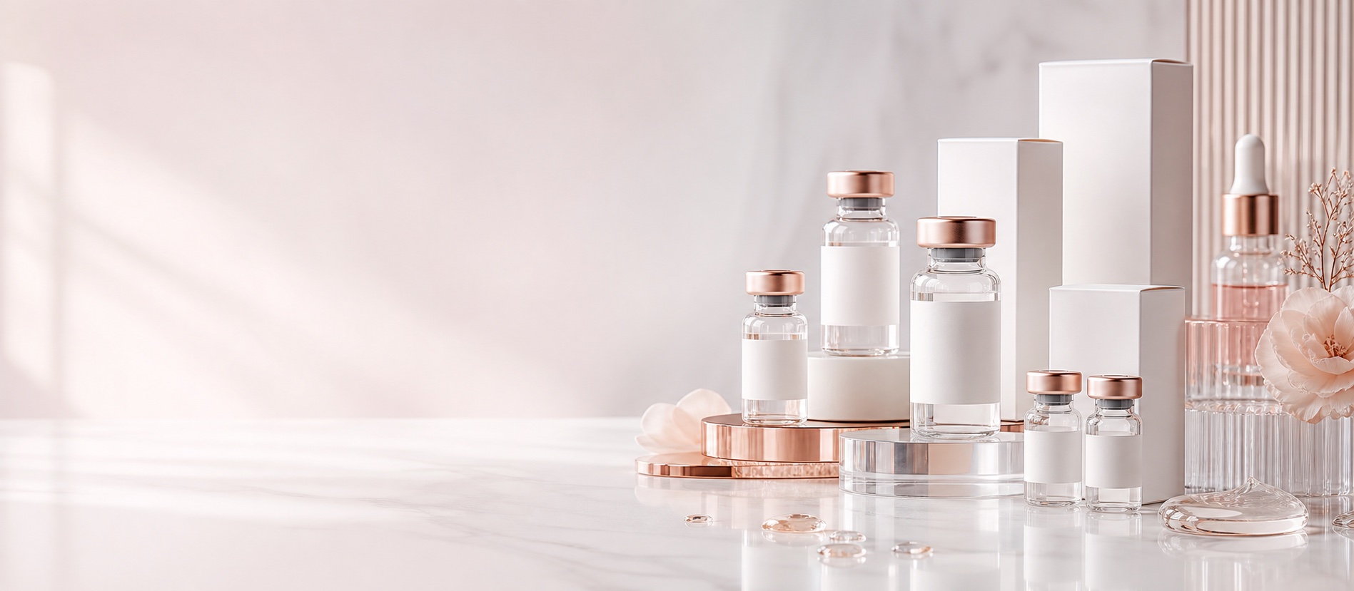 Premium Glow Stack packaging and vials in a skincare-inspired setting